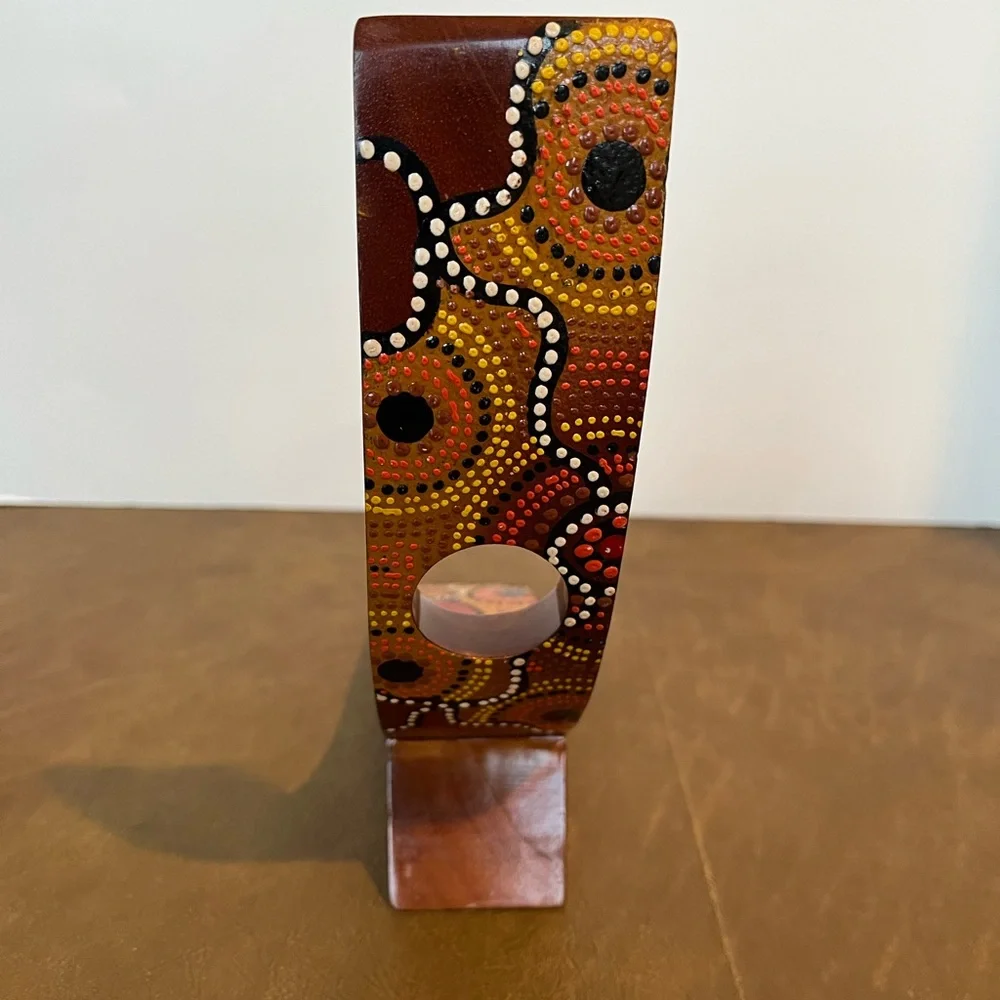 Handcrafted Australian Aboriginal Art Wooden Wine Bottle Holder